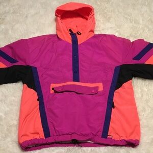 Obermeyer Ski Vintage Windbreaker Pullover Jacket Half Zip Men’s Small Neon